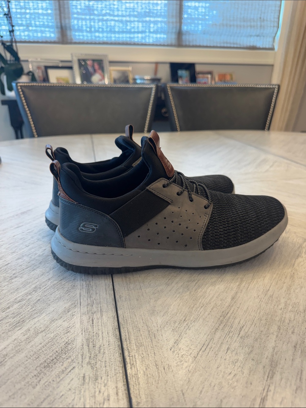 Skechers Men's Gray and Brown Slip-On Knit Sneakers